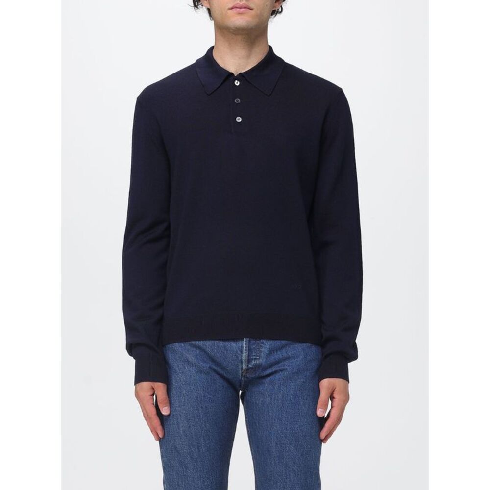 A.P.C. Men Long-Sleeve Merino Wool Knitted Polo Shirt A.P.C. With Ribbed Collar